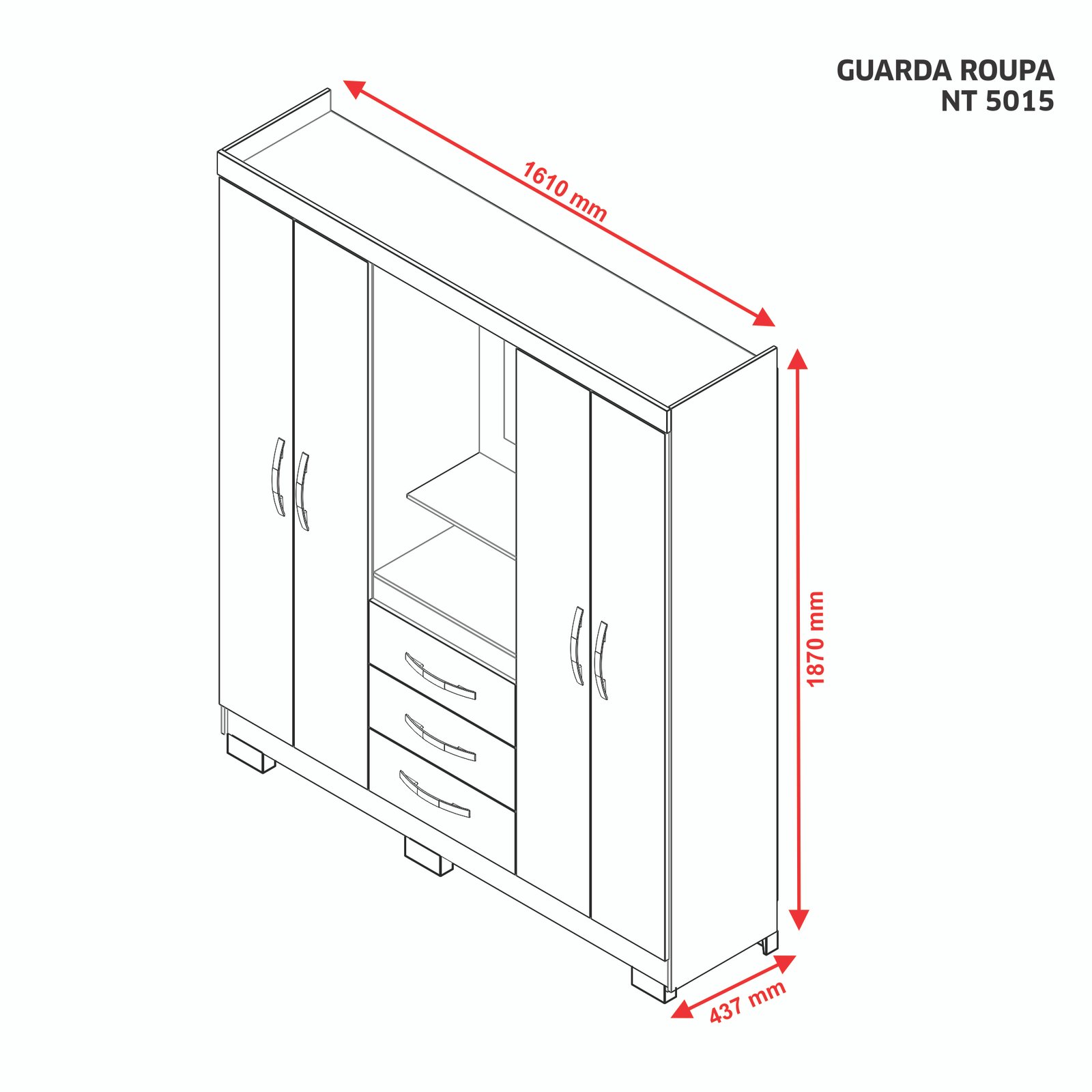 Guarda Roupa 4 Portas 5015 BRANCO/ROSA - Notável - Imagem 2