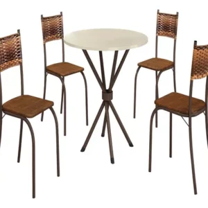 Jogo De Mesa Teixeira Atlanta Redonda 4 Cadeiras Marron